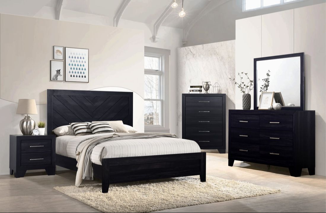 Kiara Dark Charcoal Panel Bedroom Set main view showing bed