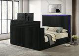 Villa footboard showing multi-color LED fireplace and TV stand