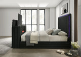 Side angle of Villa King Bed showing Bluetooth speakers and LED lights