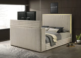 LED fireplace display on the footboard of Villa platform bed