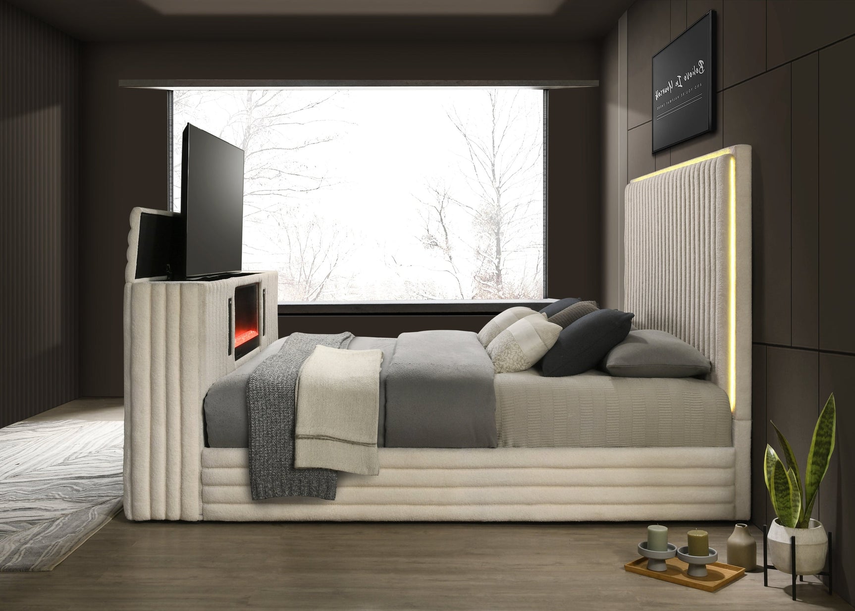 Bluetooth speaker and TV stand in footboard