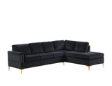 Vogue Black Velvet Sectional Sofa side angle view