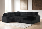 side view of Sonic Black fabric sectional sofa showing storage chaise