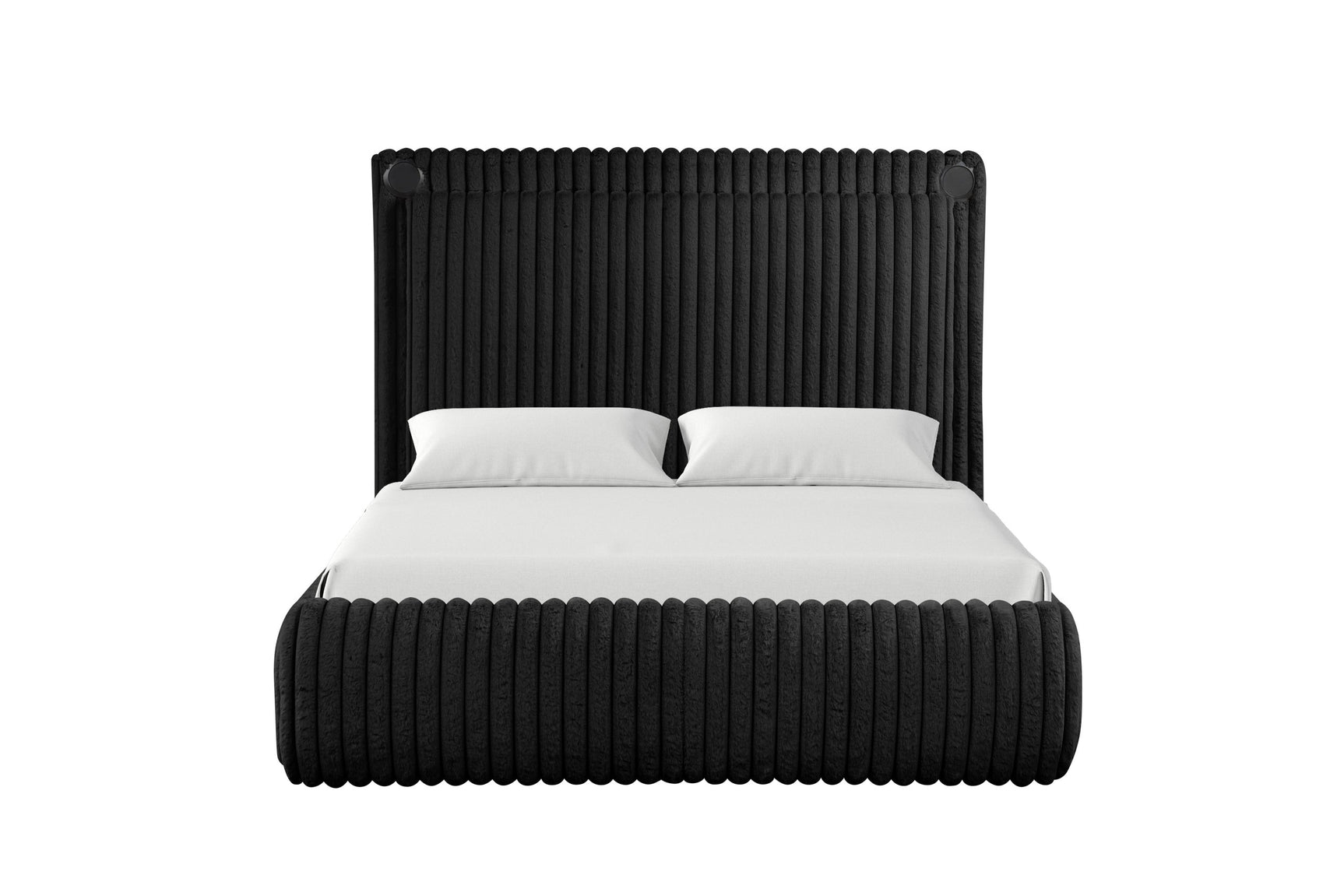 Diana Black fabric queen bed corner close-up