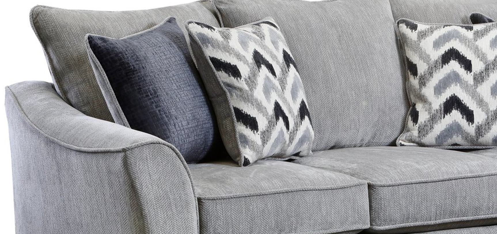 Close-up detail of gray chenille upholstery on Selina Sofa and Loveseat Set