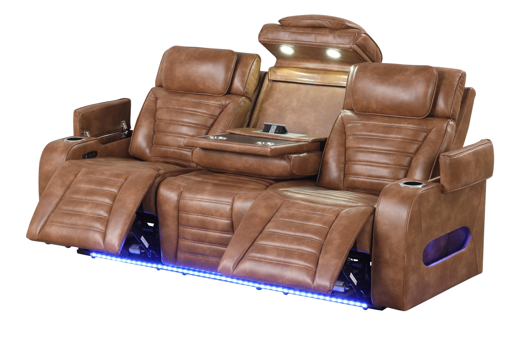 Power recliner seat with armrest storage open