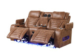Sofa drop-down table with LED reading lights and cup holders