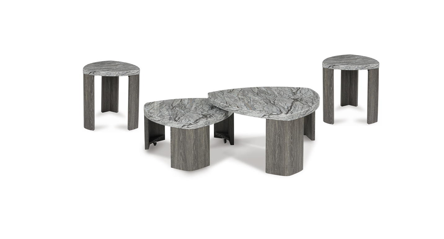 Till Gray and Brown Cocktail Table, front angle showing extended surface