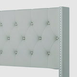Decorative tufting on the headboard of Hikaru teal upholstered king bed