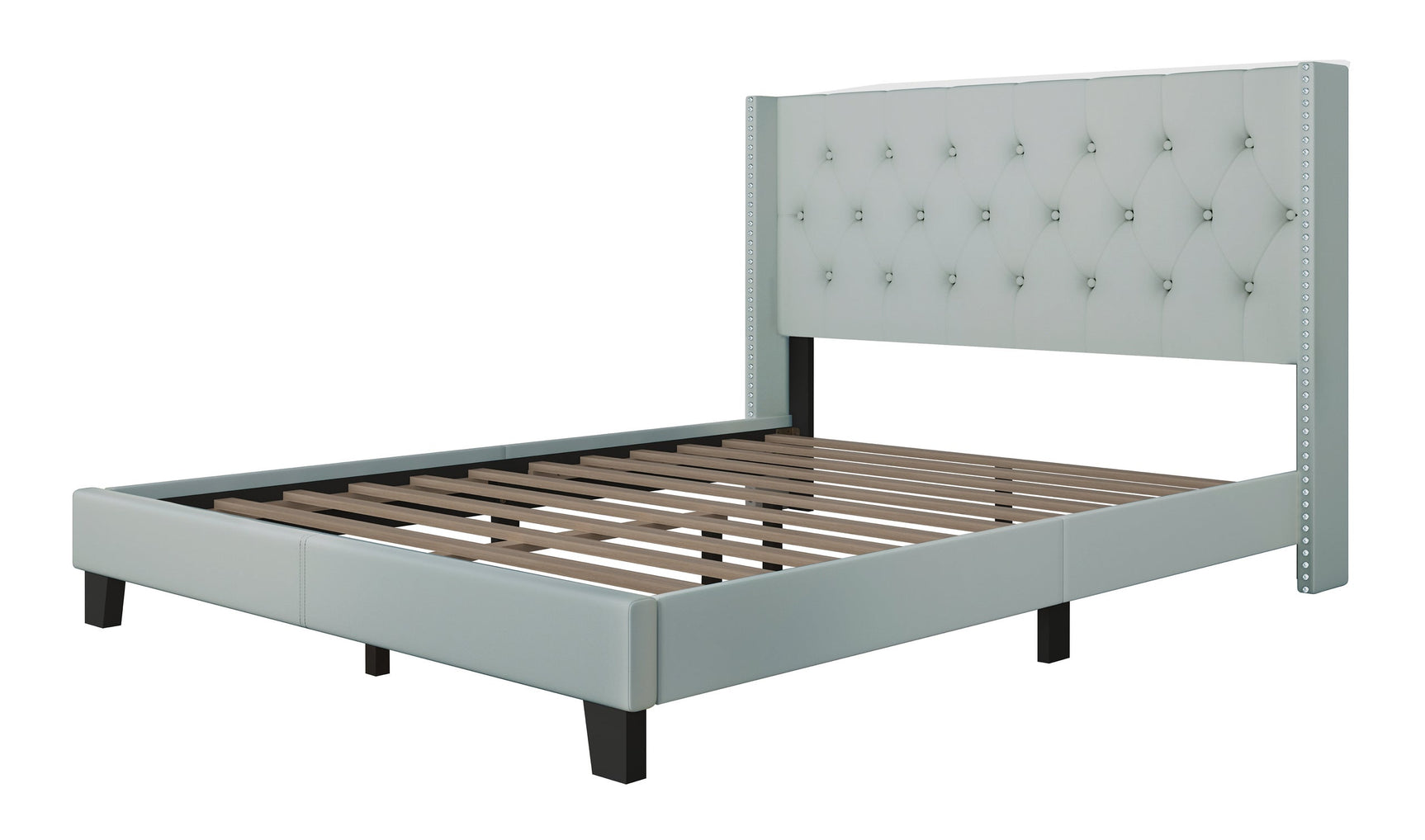 Tufted headboard detail on Hikaru teal platform bed