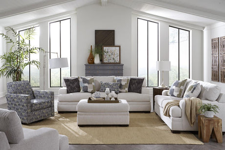 Behold Dove Sofa and Loveseat Set front view in Steinway Dove