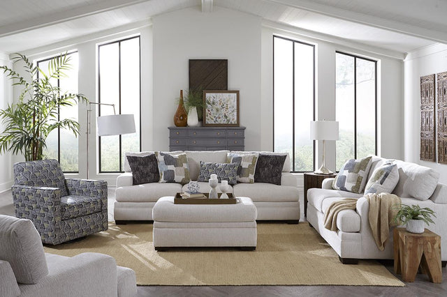 Behold Dove Sofa and Loveseat Set front view in Steinway Dove