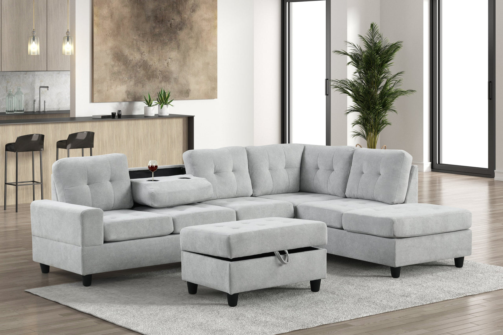 main view of Heights Light Gray Reversible Sectional + Ottoman sectional sofa