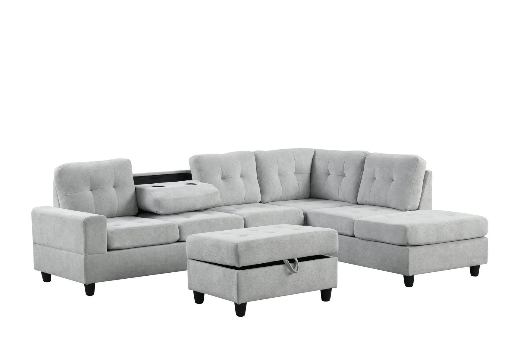 Side view of Heights Light Gray Reversible Sectional with Ottoman