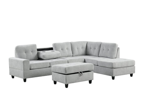 Side view of Heights Light Gray Reversible Sectional with Ottoman