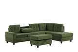 side view of Heights green reversible sectional sofa with storage ottoman