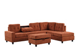 Side view of Heights rust orange reversible sectional sectional sofa with storage ottoman