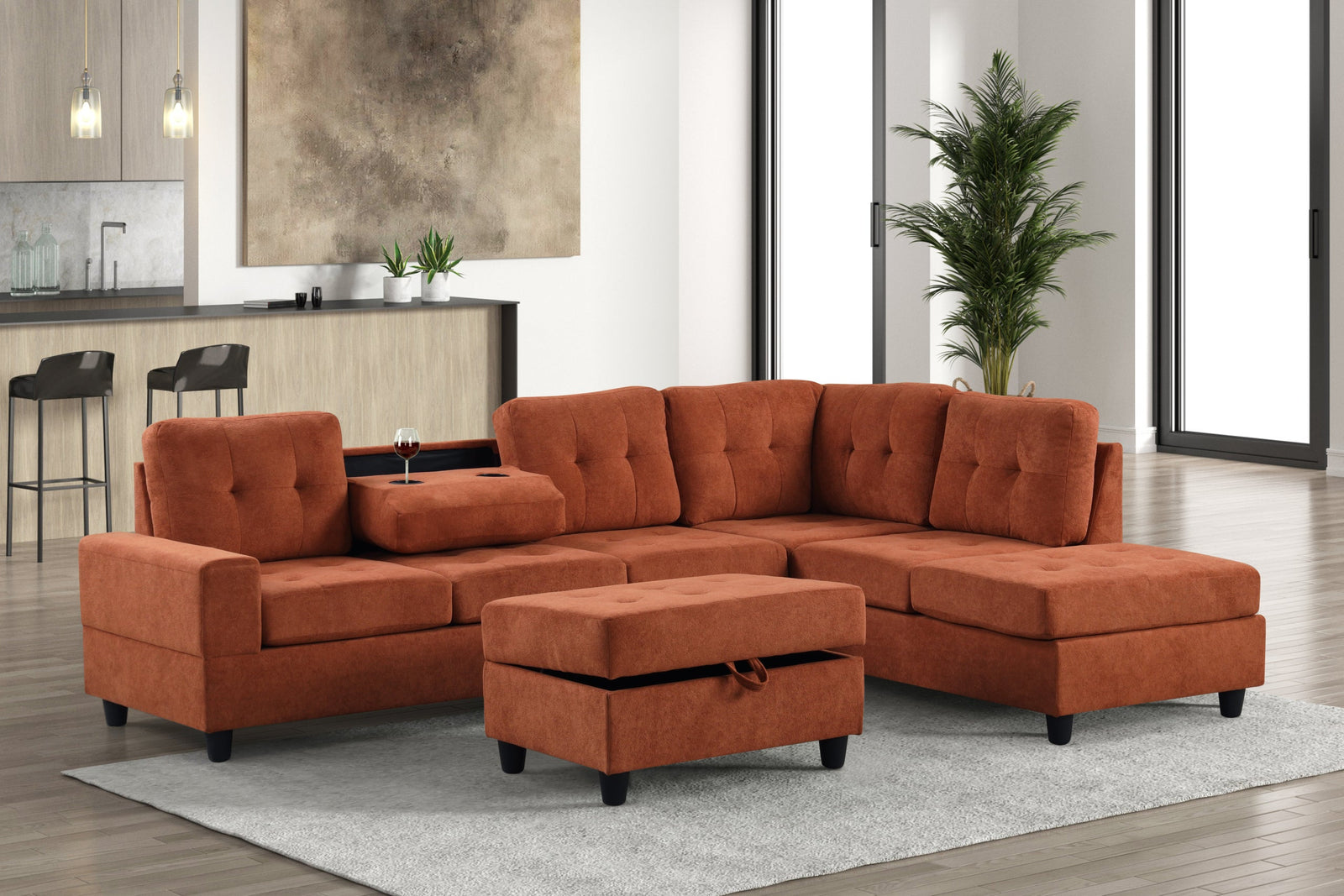 main view of Heights Orange Reversible Sectional + Ottoman sectional sofa