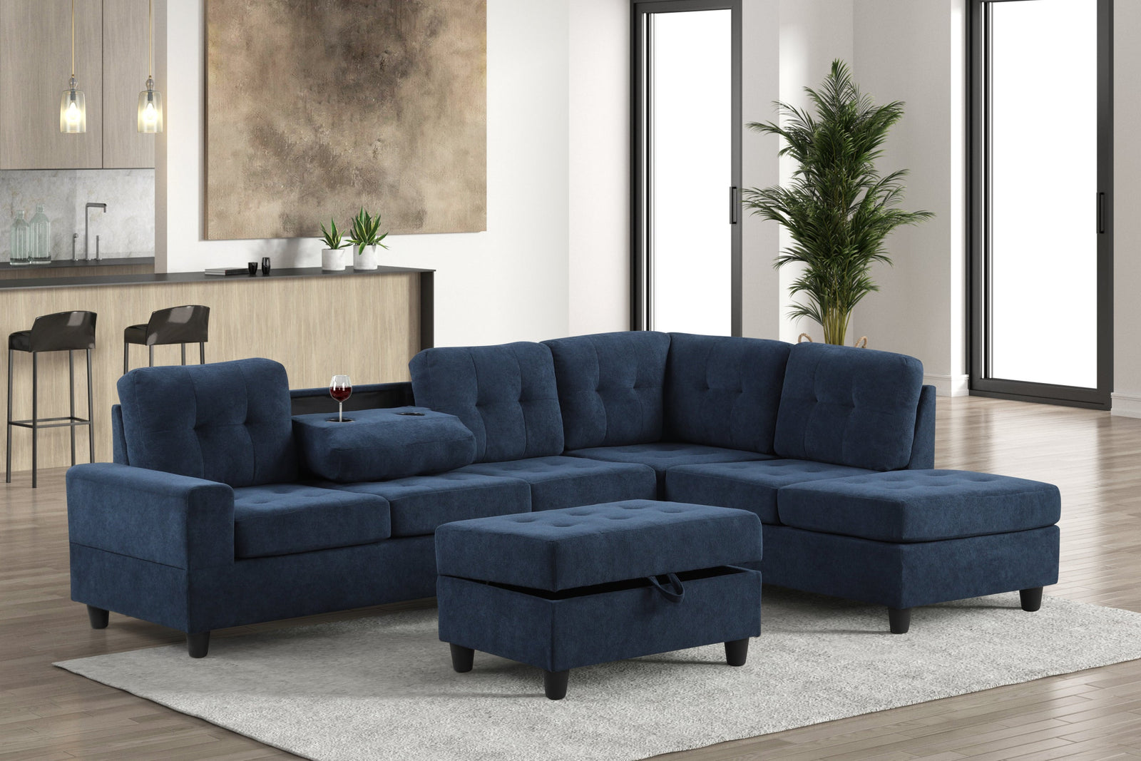 main view of Heights Blue Reversible Sectional + Ottoman sectional sofa
