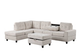 Close-up detail of Heights Beige Sectional Sofa fabric and drop-down cup holder table