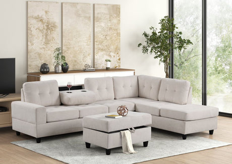Heights Beige Reversible Sectional Sofa front view in beige fabric