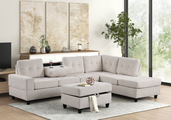 Heights Beige Reversible Sectional Sofa front view in beige fabric