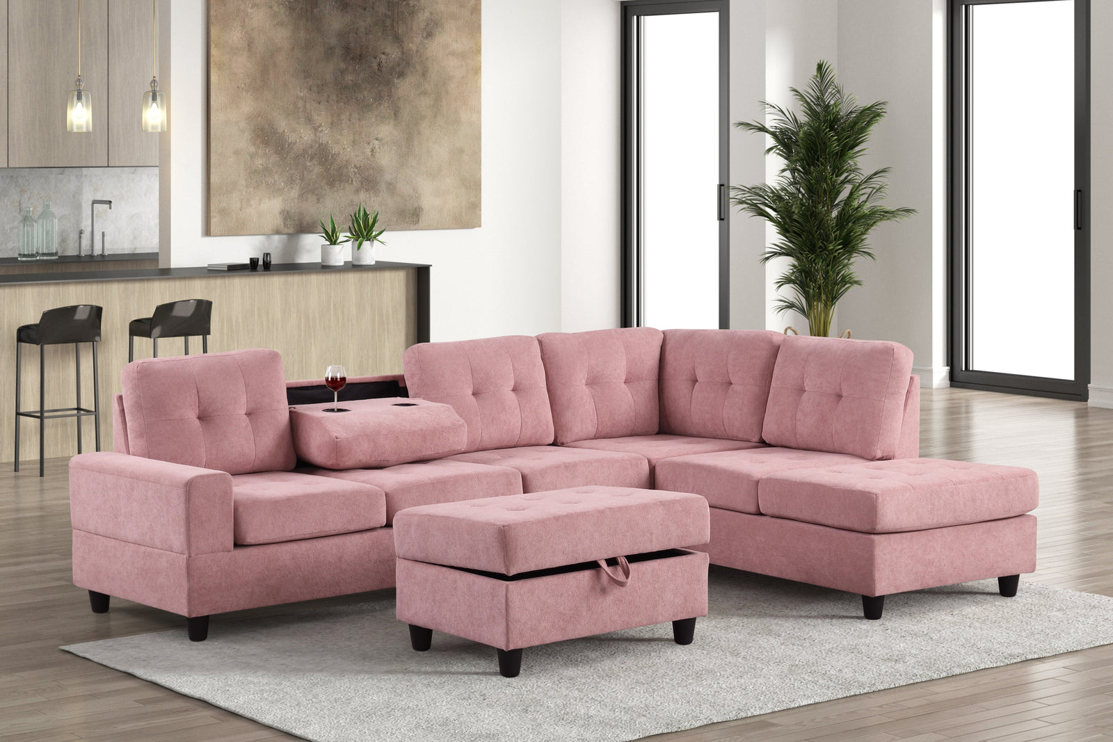 main view of Heights Pink Reversible Sectional + Ottoman sectional sofa