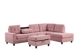 Side view of Heights Pink Reversible Sectional Sofa with Storage Ottoman