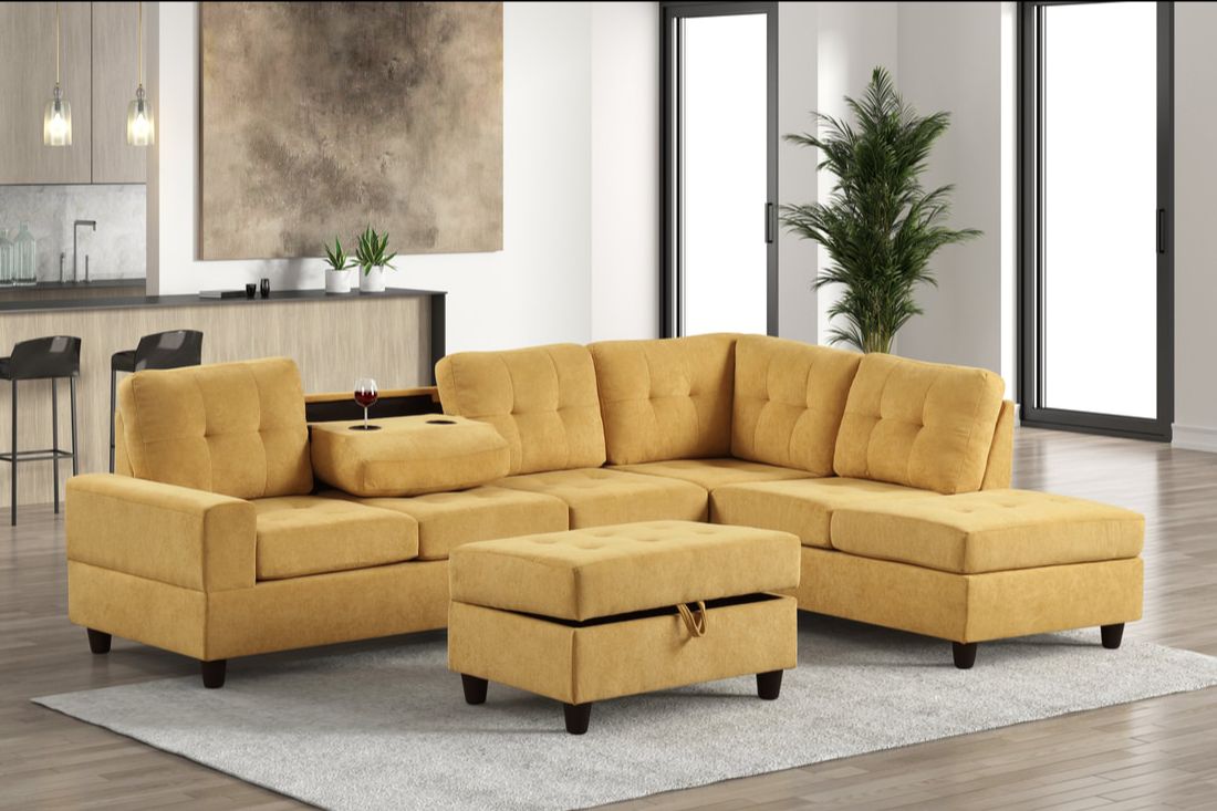 main view of Heights Mustard Reversible Sectional + Ottoman sectional sofa
