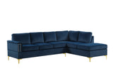 Side view of Vogue Navy Velvet Sectional Sofa showcasing chaise