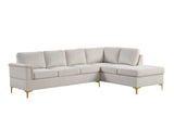 side view of Vogue Cream Velvet Sectional Sofa showing chaise and sofa section