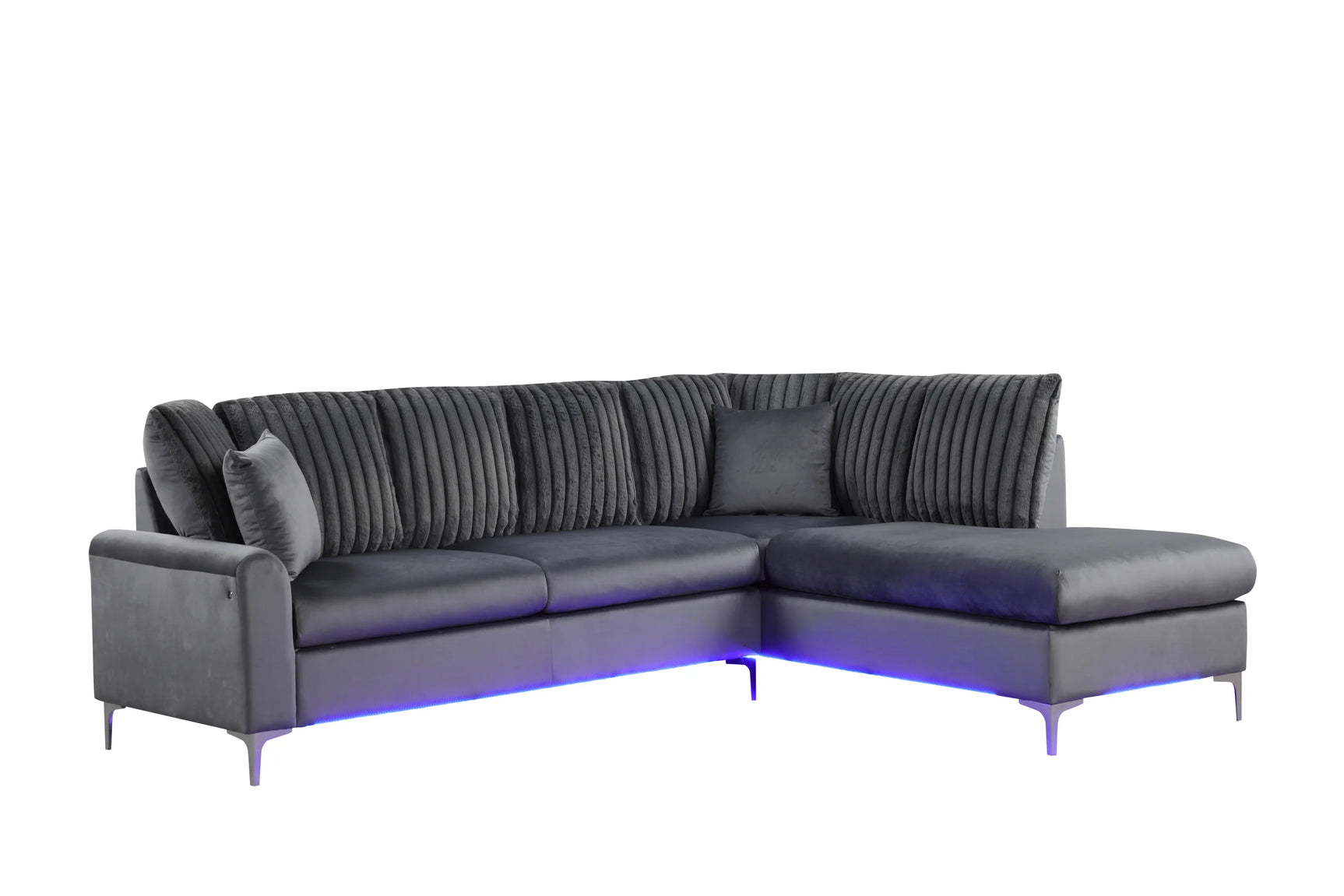 Side view of Candy Charcoal Sectional Sofa with LED Lighting