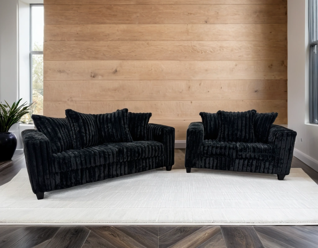 main view of FiveTen Black Velvet Sofa & Loveseat Set furniture