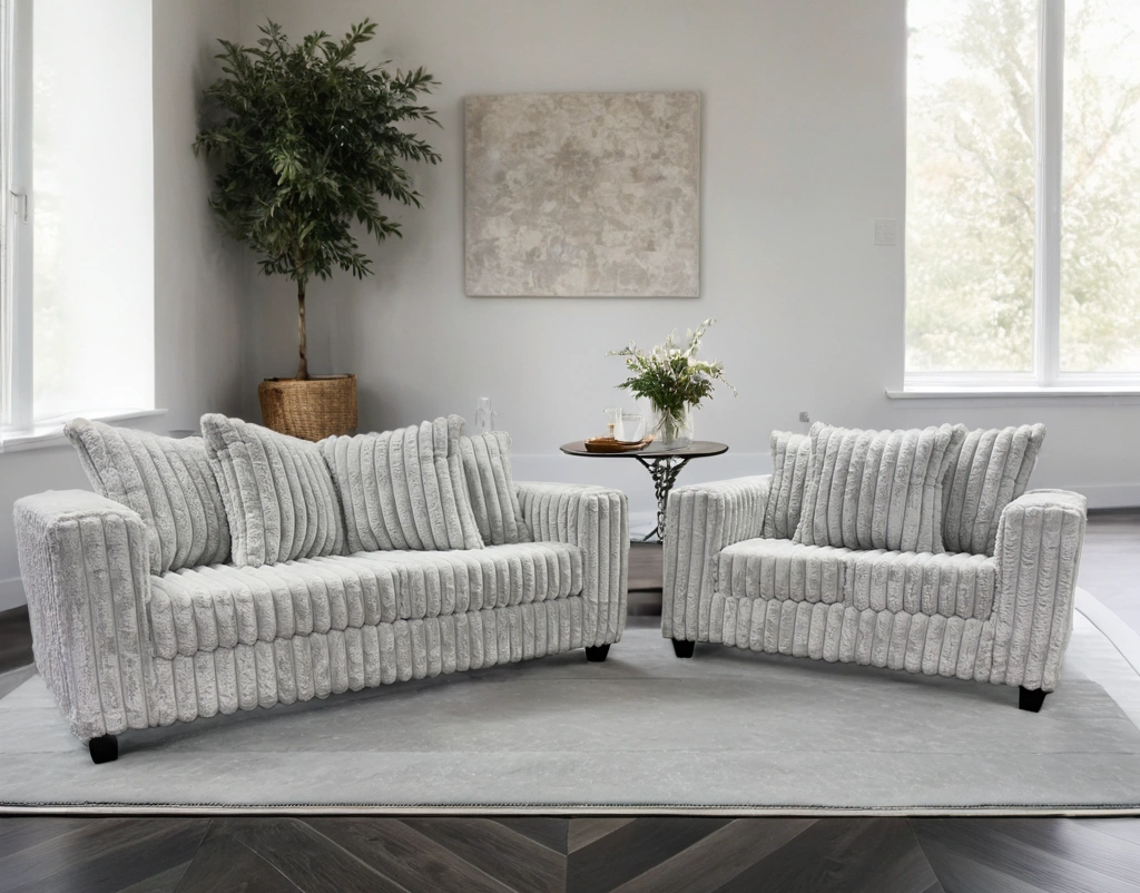 main view of FiveTen Gray Velvet Sofa & Loveseat Set furniture