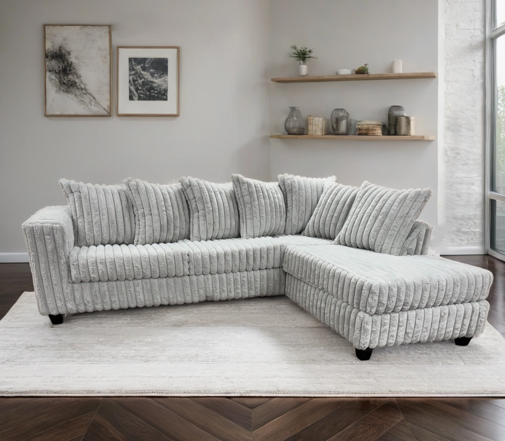 main view of FiveTen Gray Velvet Sectional sectional sofa