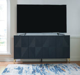 Dark Blue Accent Cabinet front view in room setting