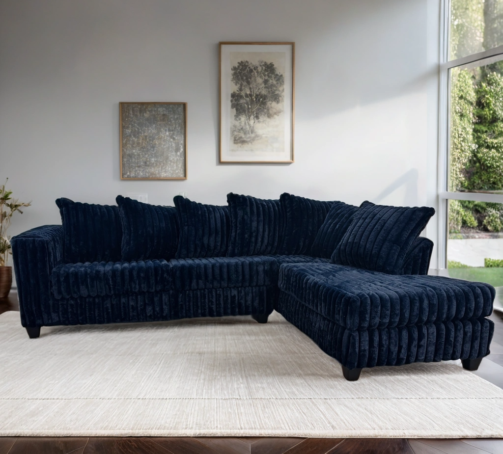 main view of FiveTen Navy Velvet Sectional sectional sofa