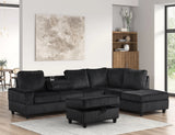 main view of Heights Black Cord Fabric Reversible Sectional + Ottoman sectional sofa