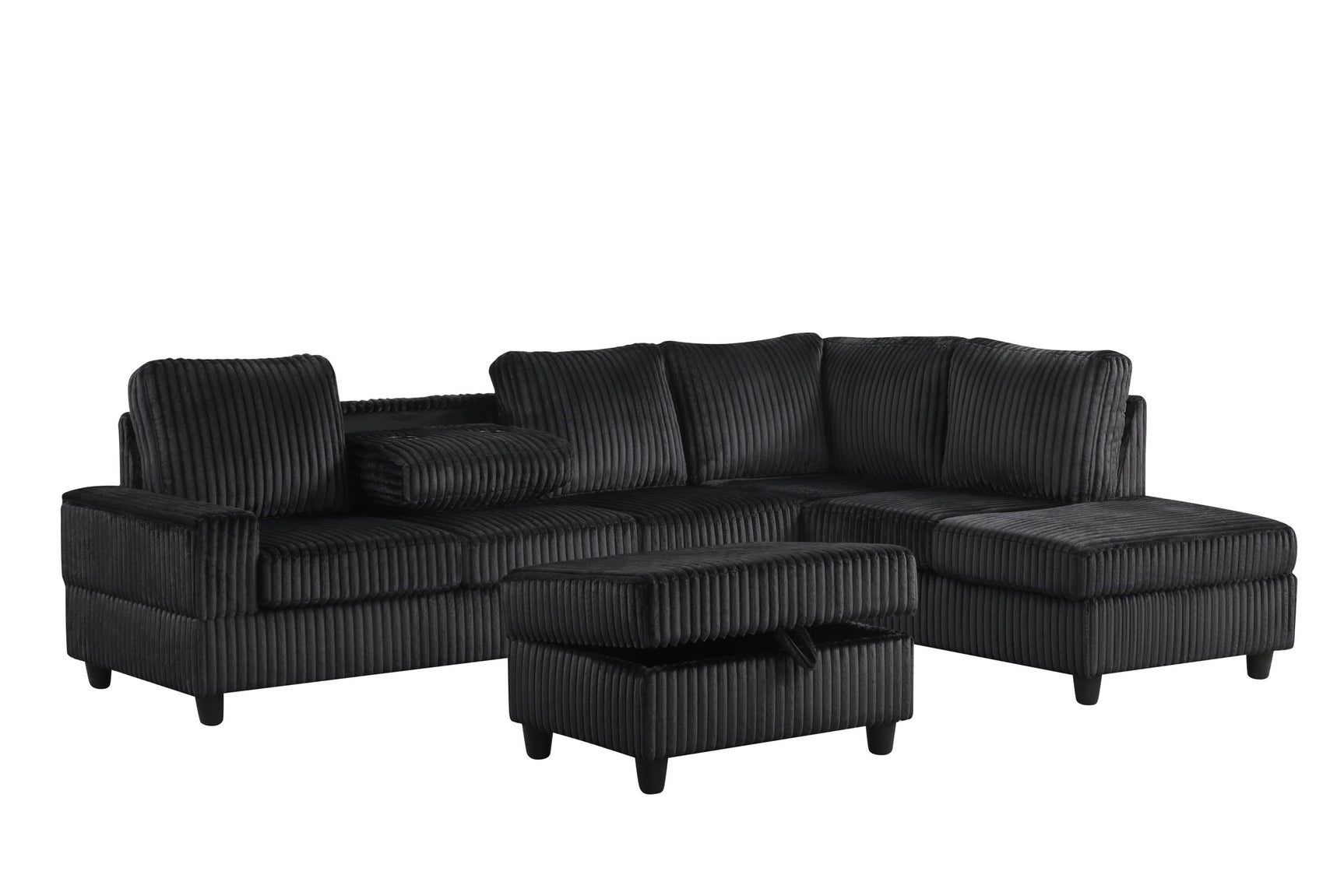 detail view of Heights Black Cord Fabric Reversible Sectional + Ottoman sectional sofa