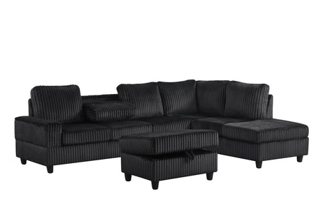Close-up detail of black cord fabric on Heights sectional sofa