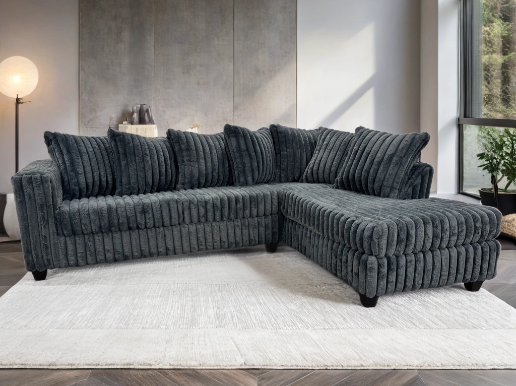 main view of FiveTen Charcoal Velvet Sectional sectional sofa
