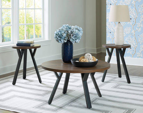 Side angle of Timur cocktail table and end tables
