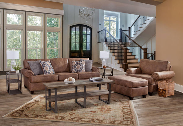Behold Camel Sofa and Loveseat Set, main front view showing sofa and loveseat