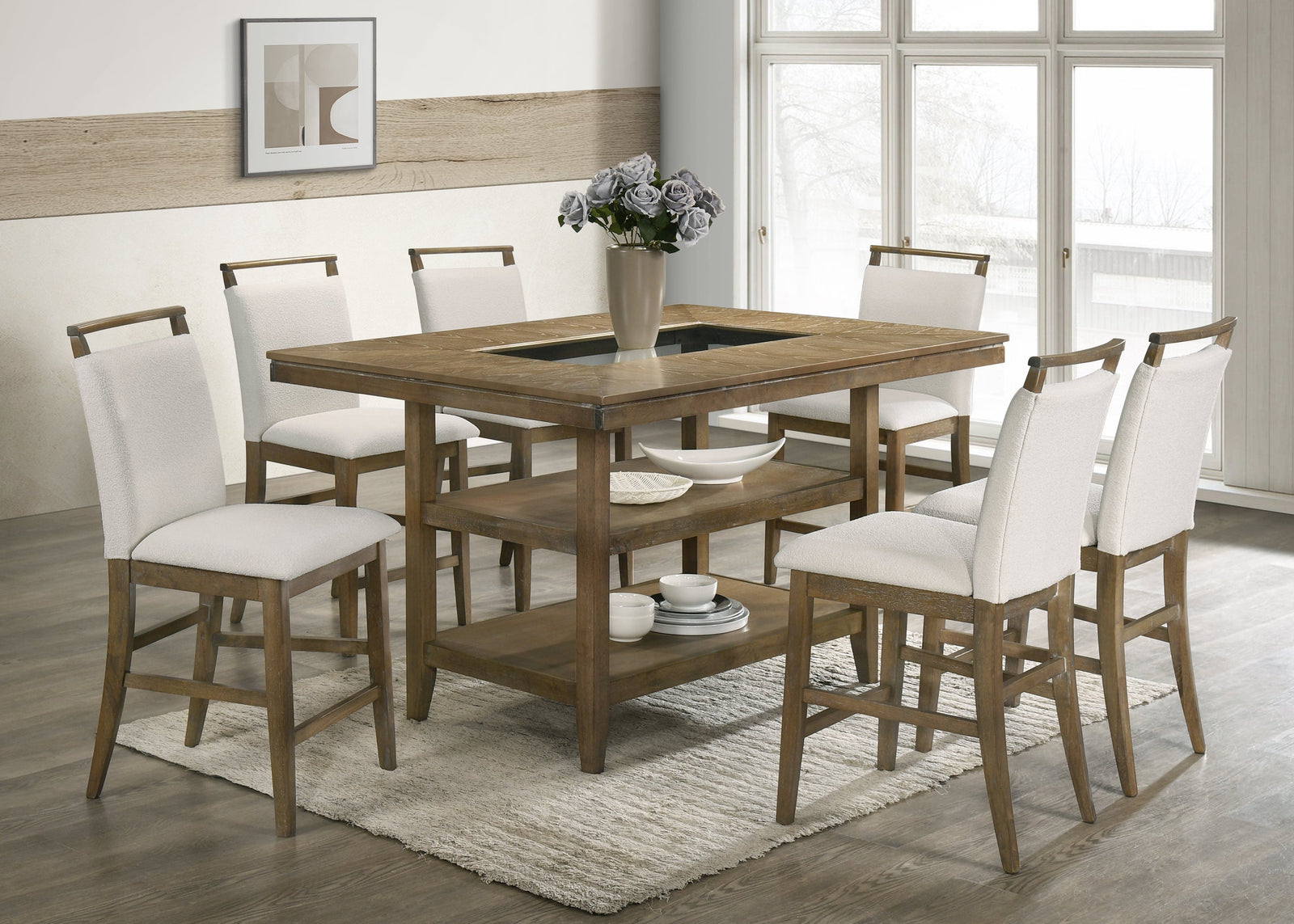 main view of Tommy Light Brown Counter Height Table + 6 Chairs Set furniture