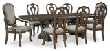 Side angle of Divine Dark Cherry Pedestal Dining Table set highlighting chair details