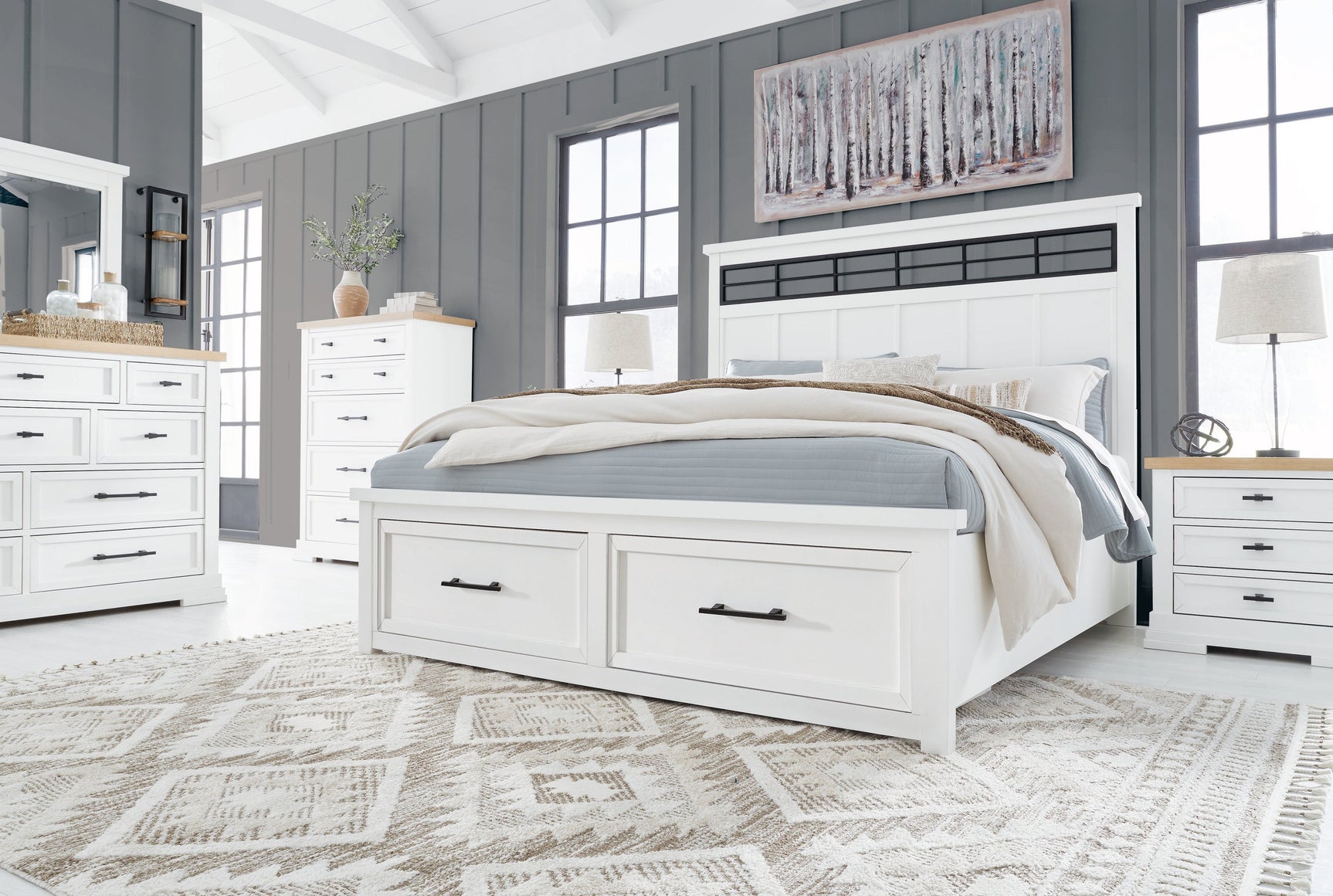 Side view of Ashbryn White Storage Platform Bedroom Set bed