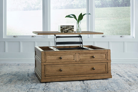 Tomiris lift top coffee table front view