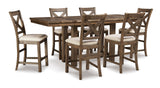 Side view of Desi Brown Counter Height Dining Table with 6 Chairs Set
