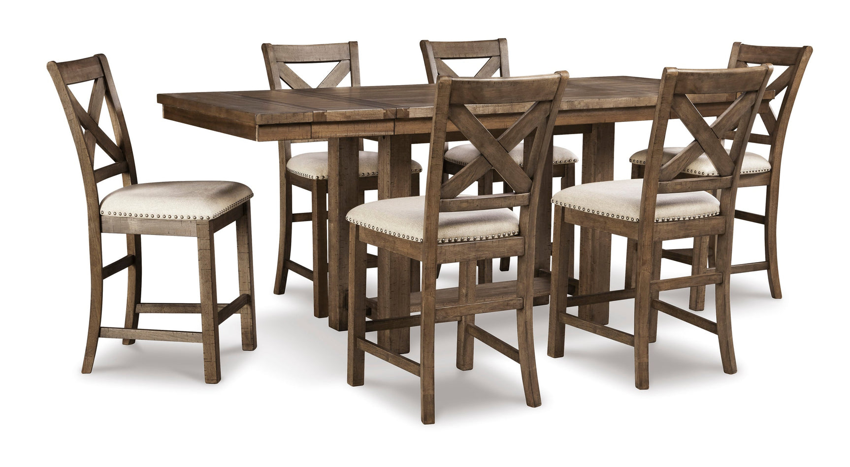 Side view of Desi Brown Counter Height Dining Table with 6 Chairs Set