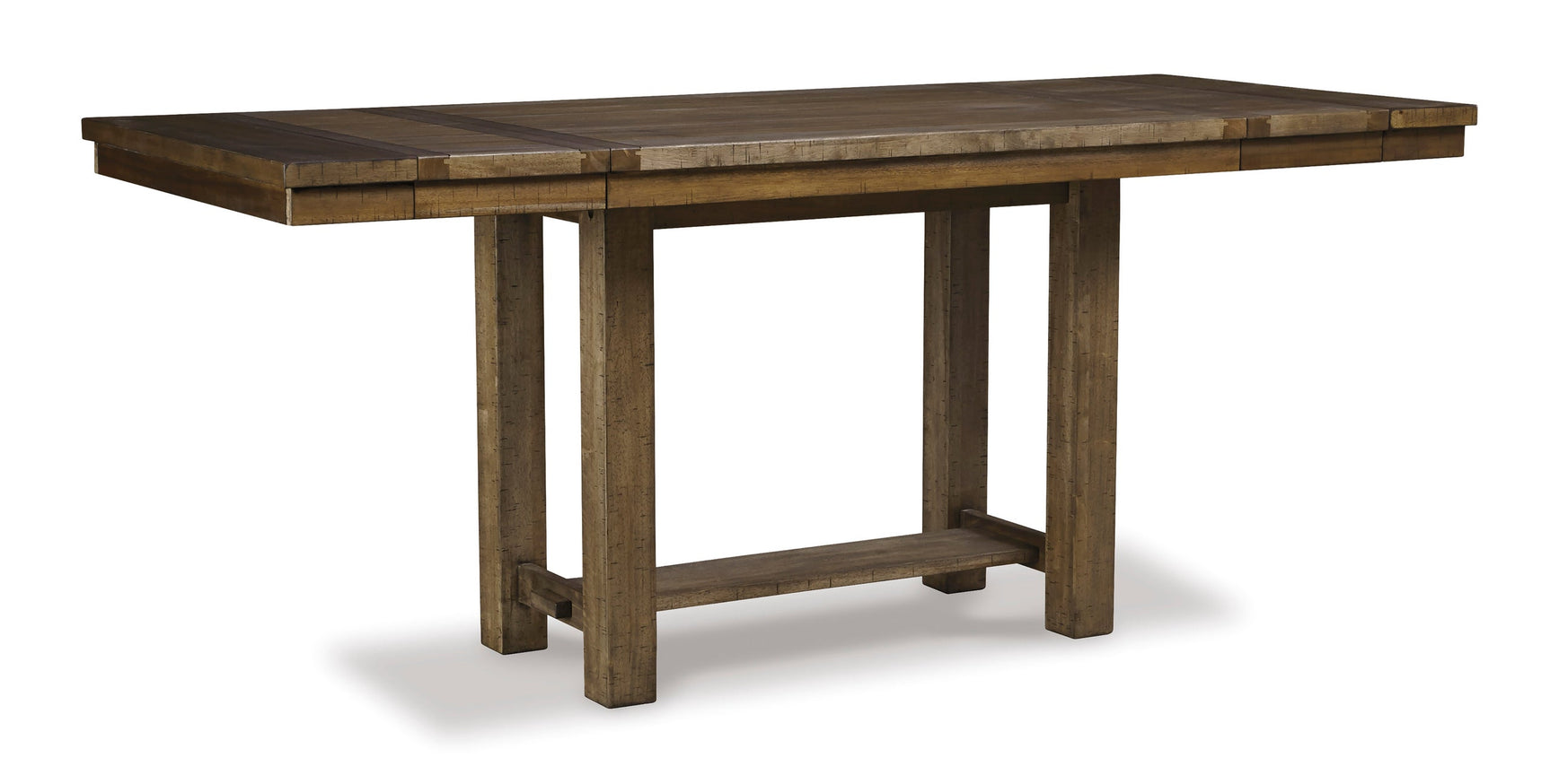 Detail view of Desi Brown Counter Height Dining Table surface and chair